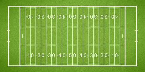American Football Field. Sports stadium ground with green grass texture and frame. Vector illustration