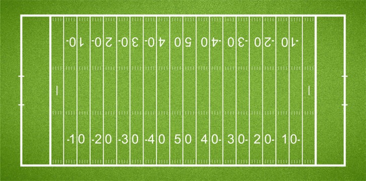 American Football Field. Sports stadium ground with green grass texture and frame. Vector illustration