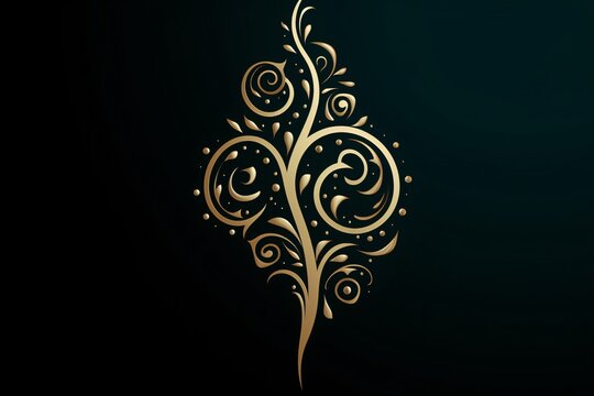 a gold swirly design on a black background