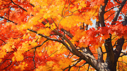Maple leaves on a blurred autumn background or wallpaper,,
an image of an autumn tree in the middle of a street 