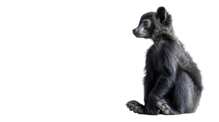 A curious lemur perches atop a velvety black surface, its furry snout glistening in the wild