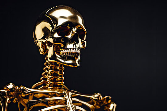 Golden Skeleton on Black Background
