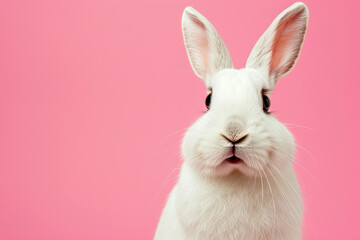 Close Up of White Rabbit on Pink Background