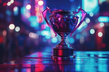 A spectacular silver trophy at a sports event. - obrazy, fototapety, plakaty