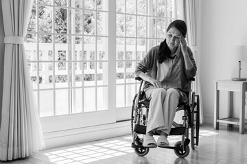 孤独　老人　女性　車椅子  - obrazy, fototapety, plakaty