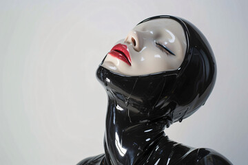 woman's head in a latex costume full of desire - obrazy, fototapety, plakaty
