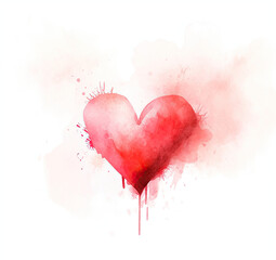 Watercolor Painting of a Red Heart on a White Background