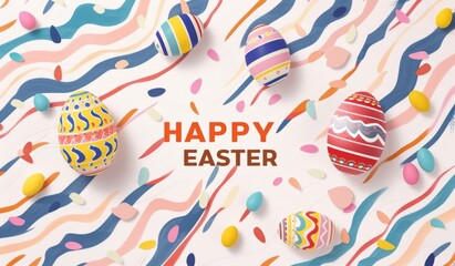 a colorful stiped background with easter eggs and the text happy easter Generative AI - obrazy, fototapety, plakaty