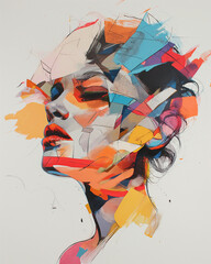 Colourful collage portrait of beautiful woman, with bold colors