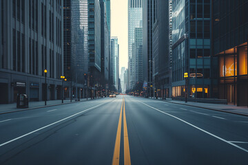 Fototapeta premium Gloomy Urban Path: Flat Road through City Shadows