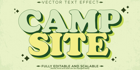 Fototapeta na wymiar Retro vintage camping adventure text effect, editable 70s and 80s text style