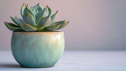 Succulent Serenity: Potted Plant Against Pale Pink Wall