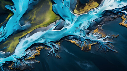 A painting of a colorful liquid painting with a black background,,
Blue marble and gold abstract background Free Photo

