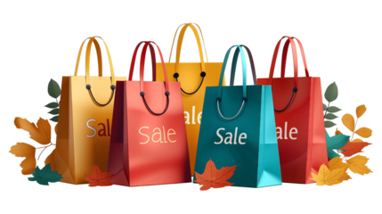Sale and offers banner. Shopping bags isolated on a transparent background.