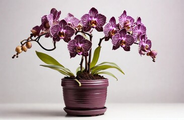 Naklejka na ściany i meble purple tiger orchid in flowerpot on white background