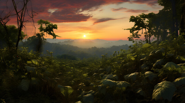 Scrub Forest At Sunrise Heights A Fantasy Landscape Painting,,
calming anime background high quality Free Photo

