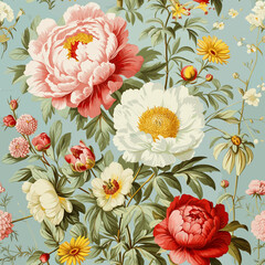 Vintage Beautiful Peonies And Wild Flowers Seamless Pattern Print Design-04 - 735430151