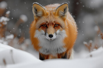 A red fox prowling through a snowy forest, showcasing the adaptability and stealth of this elusive predator. Concept of winter hunting. Generative Ai.