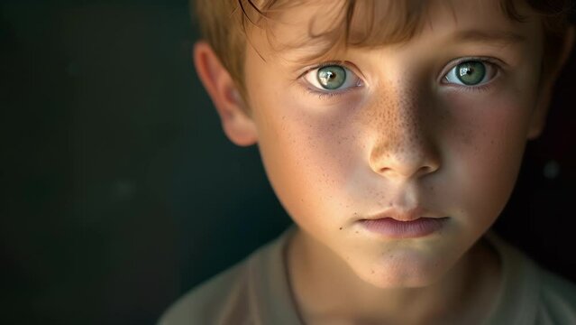 A young boy with a confused expression struggling to understand the complexities of religion and spirituality, Close Up of a Young Boy With Blue Eyes