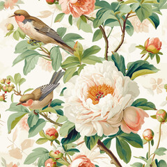 Vintage Beautiful Peonies And Wild Flowers Seamless Pattern Print Design-06 - 735430379