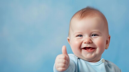 a baby with a thumbs up