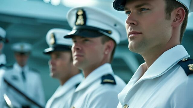 Crew members in crisp white uniforms working together to navigate the ship and attend to pengers creating a seamless and enjoyable vacation experience.