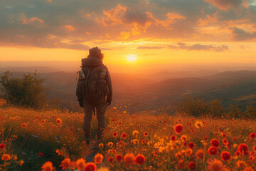 A painter capturing the beauty of a spring sunrise over rolling hills, embracing the transformative power of natural light. Concept of artistic inspiration. Generative Ai.