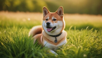 Shiba inu dog, dog at dawn, purebred dog in nature, happy dog, beautiful dog