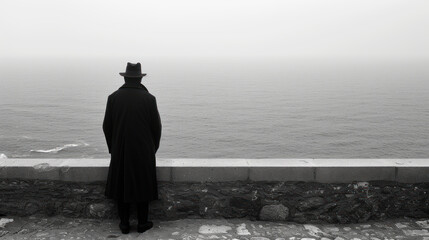 background of an old man looking at the sea