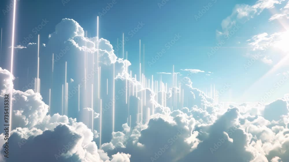 Wall mural a sight to behold the sky adorned with fluffy clouds in the shape of equalizer bars a striking and c