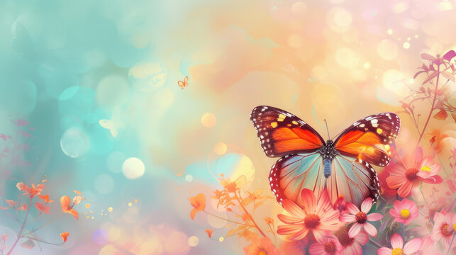 Butterfly and flowers background texture backdrop