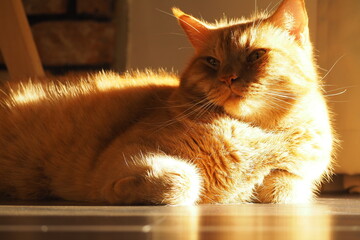 Wielki rudy kot pod słonecznym światłem - obrazy, fototapety, plakaty