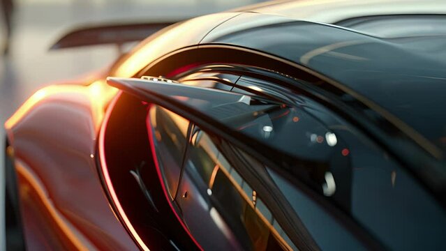 Closeup footage of a cars rearview mirrors shows the placement of small vortex generators along the edges. These devices help to redirect the airflow around the mirrors reducing