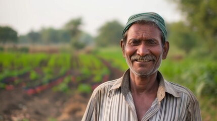 Contented Farmer with a Proud Smile in Crop Field AI Generated.