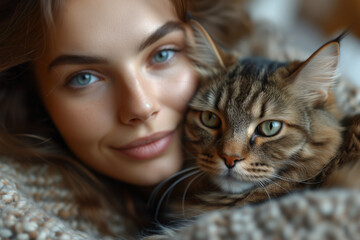 A serene interplay between woman and cat
