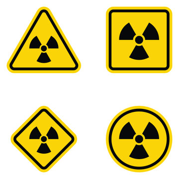 ISO 361 International ionizing radiation trefoil symbol. Radioactive contamination icon set. Yellow warning sign of radiation danger. Nuclear sign Vector illustration.