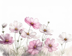 Mothers Day card with pink and white Cosmos flowers isolated on white background 