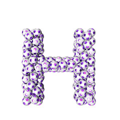 Symbol made from purple soccer balls. letter h