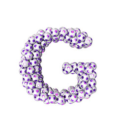 Symbol made from purple soccer balls. letter g