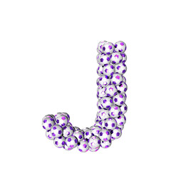Symbol made from purple soccer balls. letter j