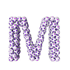 Symbol made from purple soccer balls. letter m