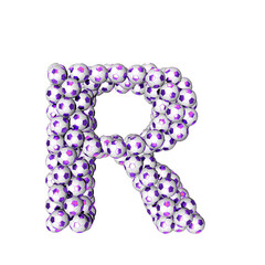 Symbol made from purple soccer balls. letter r