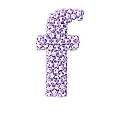 Symbol made from purple soccer balls. letter f