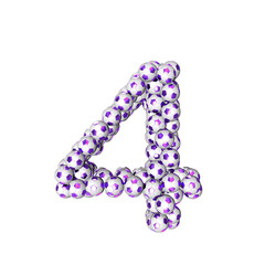 Symbol made from purple soccer balls. number 4