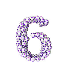 Symbol made from purple soccer balls. number 6