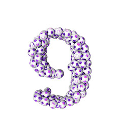 Symbol made from purple soccer balls. number 9