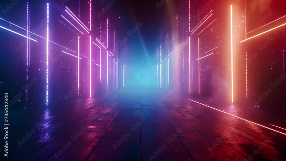 Wall mural the room is illuminated by a pulsating lightscape with beams of color shooting in every direction. t