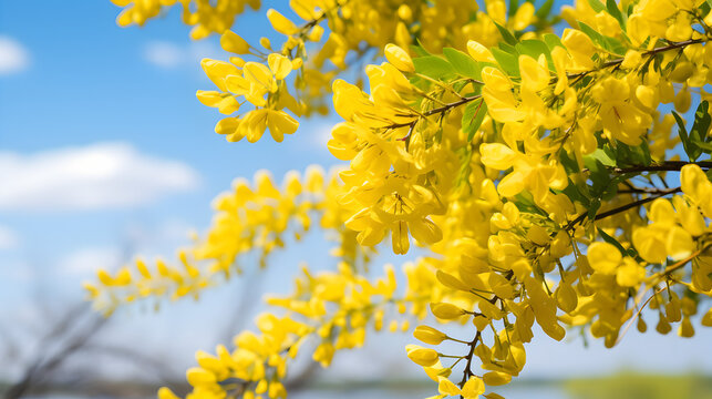 Cassia Fistula at Park in on blue sky background in Thailand. Free Photo,,
Cassia fistula flower blooming on tree

