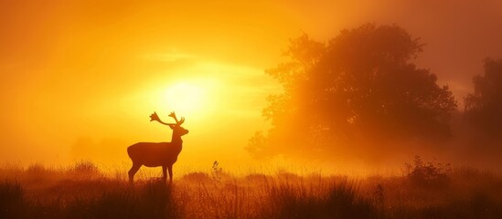 Graceful deer standing in a picturesque field at beautiful sunset