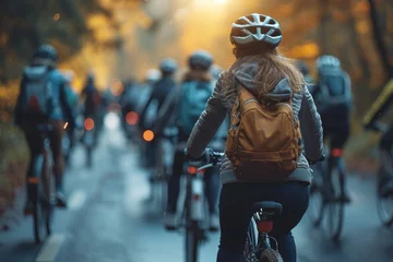 Gordijnen Environmental advocates organizing community bicycle rallies, promoting sustainable and emission-free transportation. Concept of cycling for sustainability. Generative Ai. © Sebastian